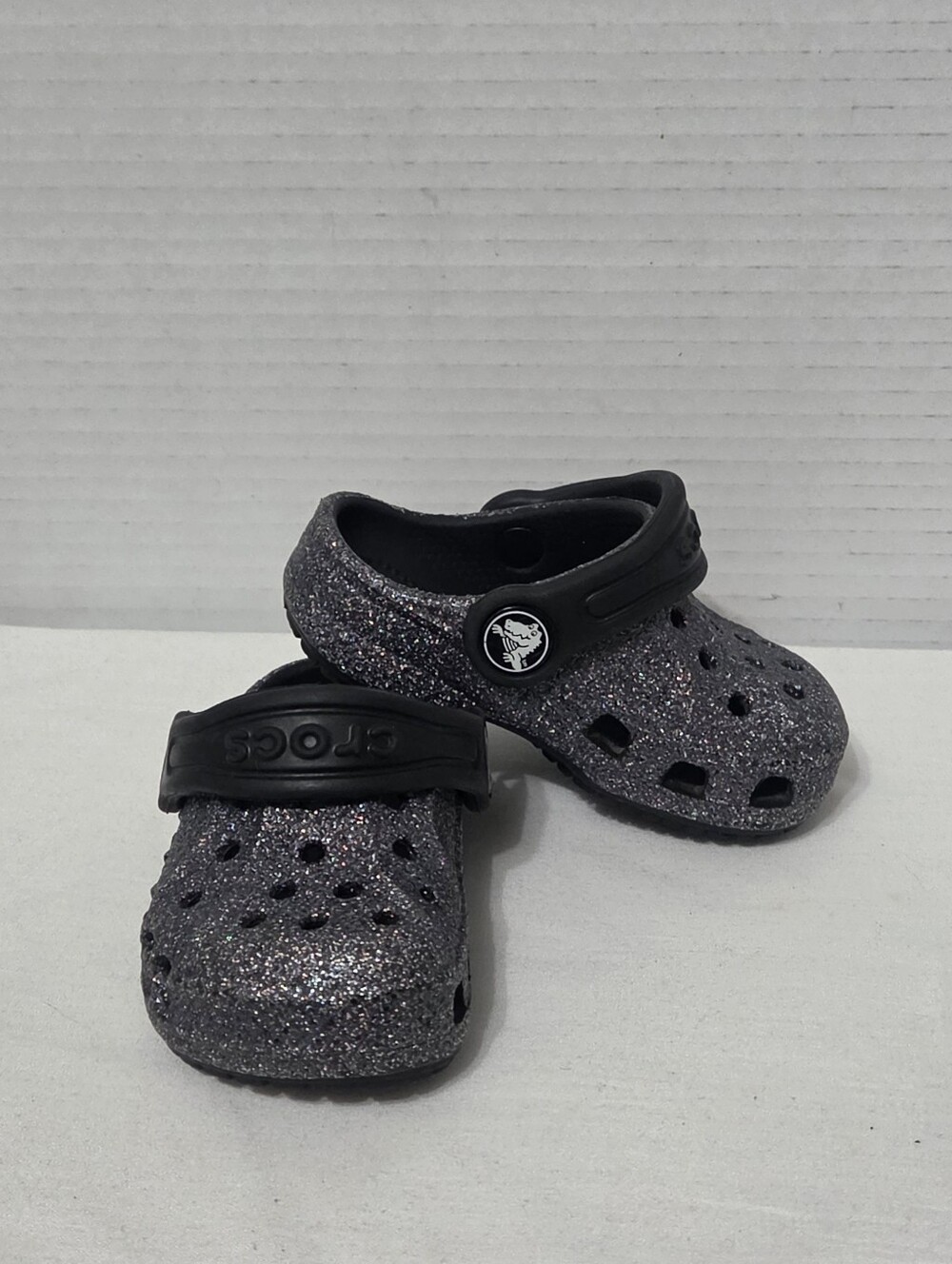 Crocs Toddler Baya Glitter/Metallic Black Clogs Size: C4